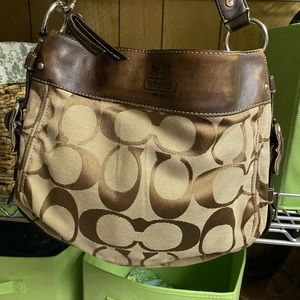 Coach Signature Canvas Shoulder Bag in Brown and Tan